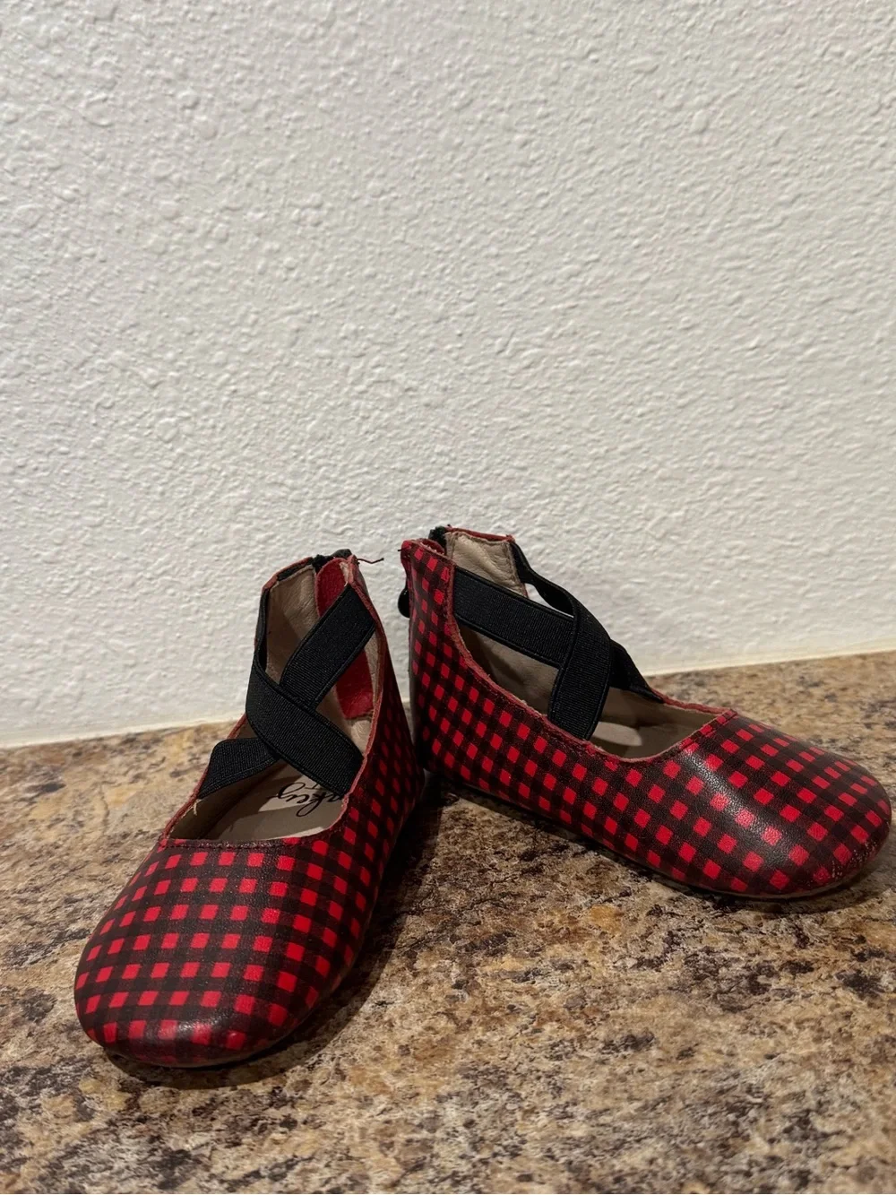 Monkey Feet - Red and Black Plaid Leather Ballet Flats
